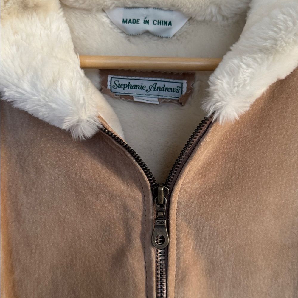 Shearling-Lined Hooded Suede Jacket - Cream Trim - Picture 13 of 16